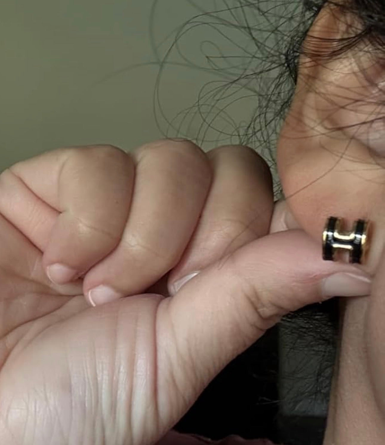 Black And Gold Hermes H Earrings