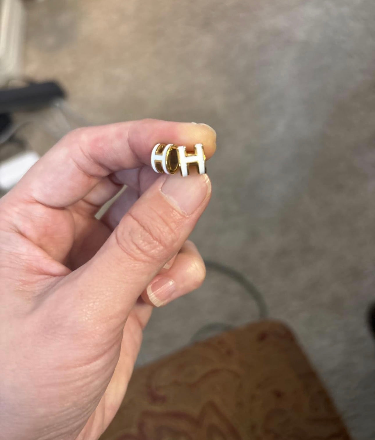 White And Gold Hermes H Earrings