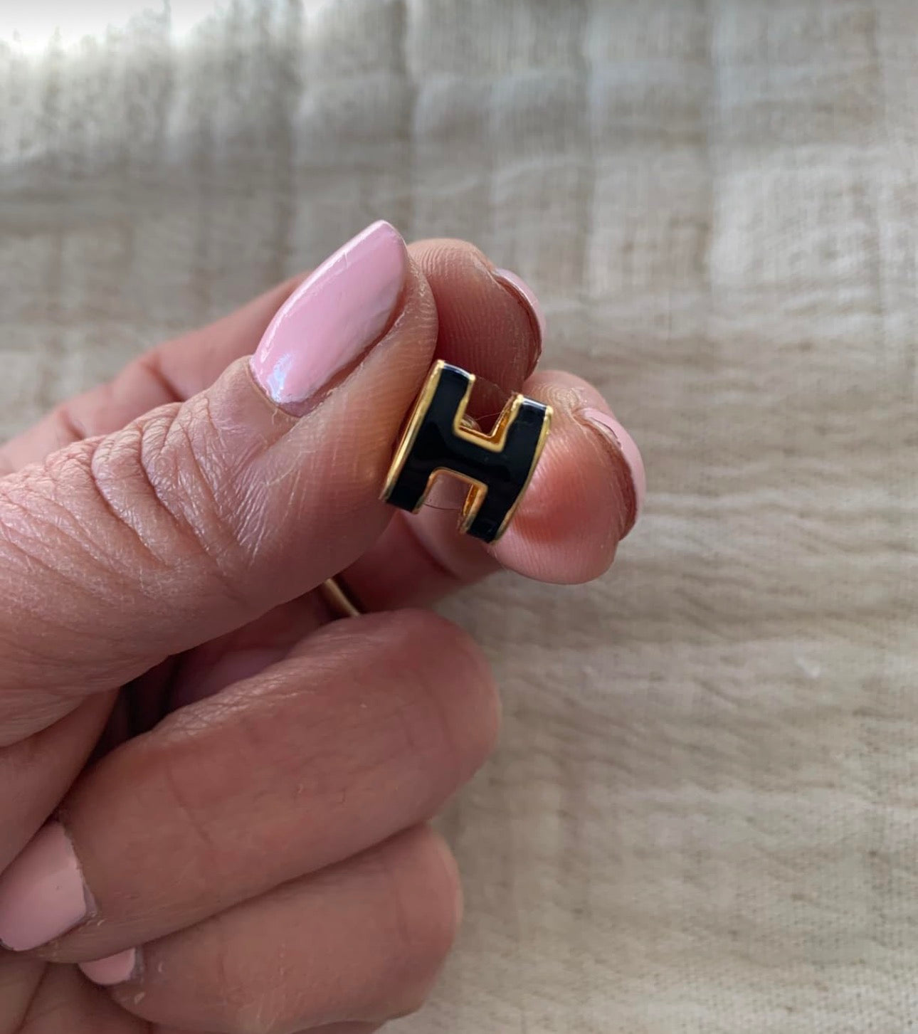 Black And Gold Hermes H Earrings