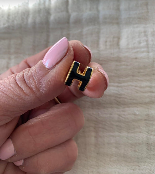 Black And Gold Hermes H Earrings